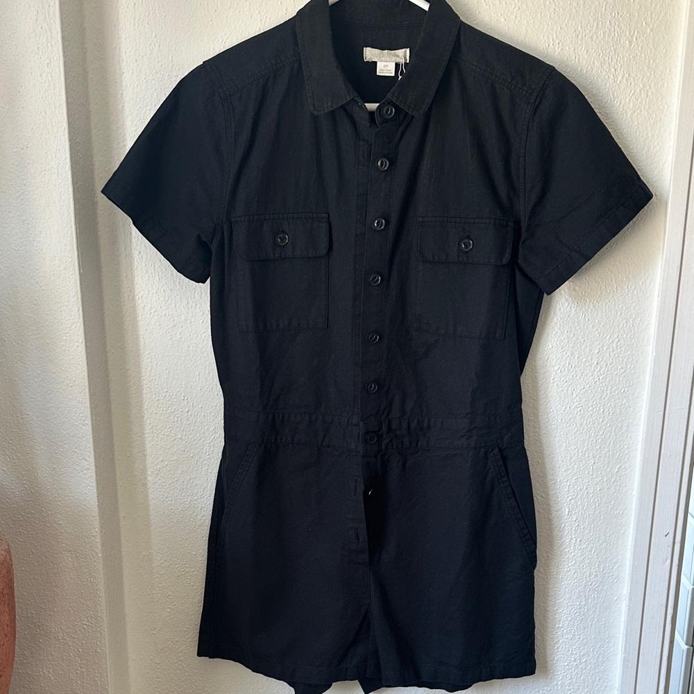 Outerknown - Black Short Sleeve Button-Front Romper